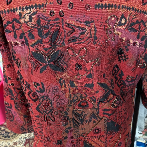 Chico's Vibrant Red and Black Patterned Blazer - Picture 2 of 5